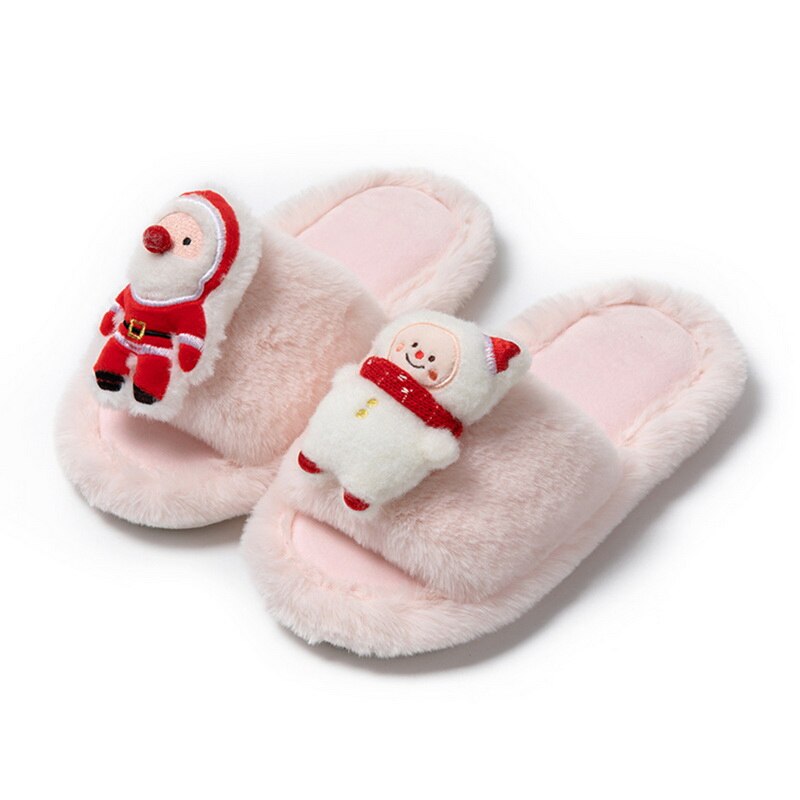 2023 Christmas Women'S Slippers Cute Cartoon Santa Claus Furry Slippers Wear Winter Soft Fluffy Home Slides Xmas Party Shoes ShopOnlyDeal