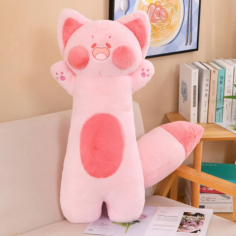 DUDU Cat Long Pillow Stuffed Fluffy Shy Kitten Bolster Standing Doll Grey Pink White Brown Green Blue Sleeping Hug Friend Gift ShopOnlyDeal