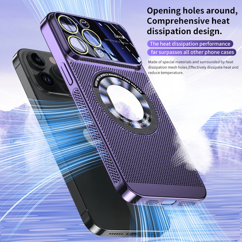 Electroplated Heat Dissipation Magnetic Phone Case | For iPhone 11, 12, 13, 14, 15 Pro Max | Mesh MagSafe Glass Lens & Exposed Logo Cover ShopOnlyDeal