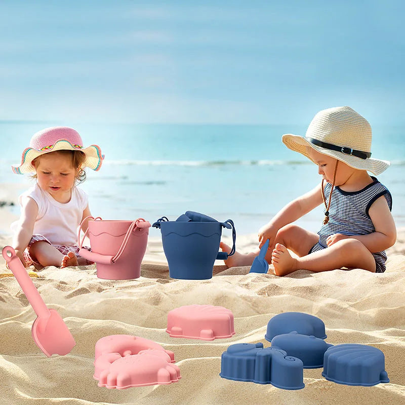 8pcs/Set Beach Toys  Eco-Friendly, BPA-Free, Food-Grade Silicone - Fun Summer Outdoor Toys for Kids with Bucket & 4 Color Sand ShopOnlyDeal