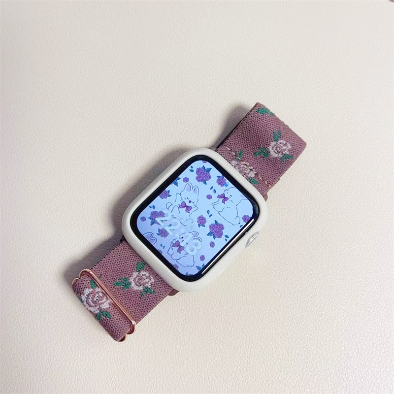 Nylon Embroidery Strap+Case For Apple Watch Band 45 44mm 40mm 49mm 41mm 42 38mm Correa Bracelet For iWatch Series 7 8 6 SE Ultra ShopOnlyDeal