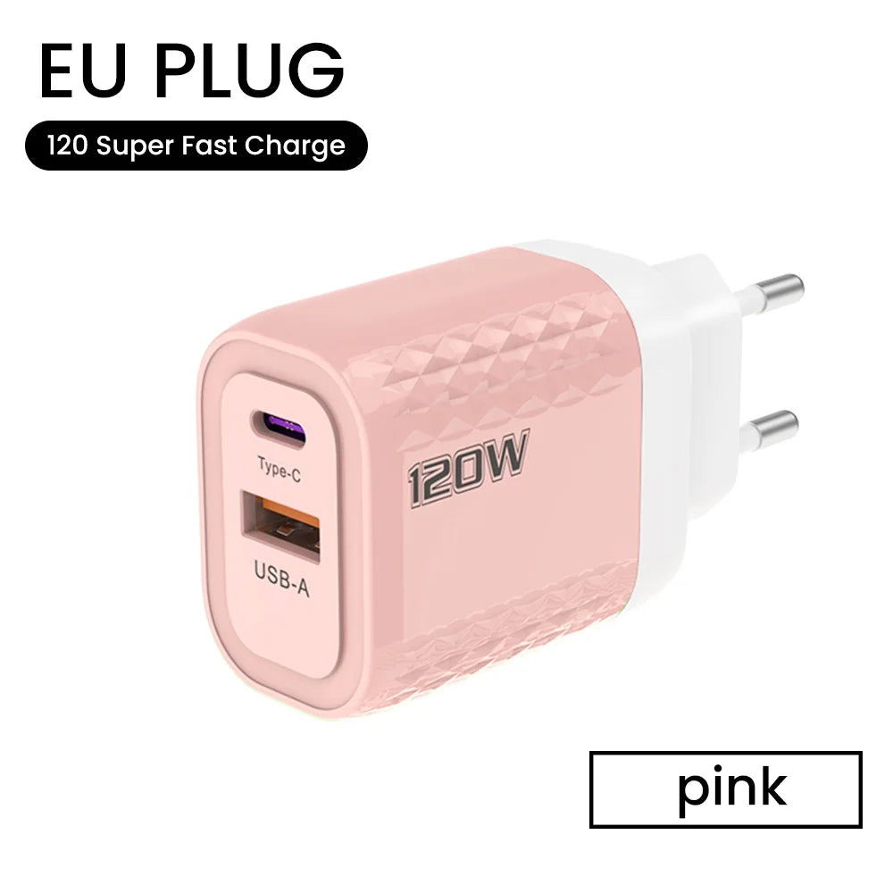 120W Charger Fast Quick Charging PD QC 3.0 USB Type C Charger Fast Charging EU/US/UK Plug Adapter For iphone 15 Samusng S23 120W ShopOnlyDeal