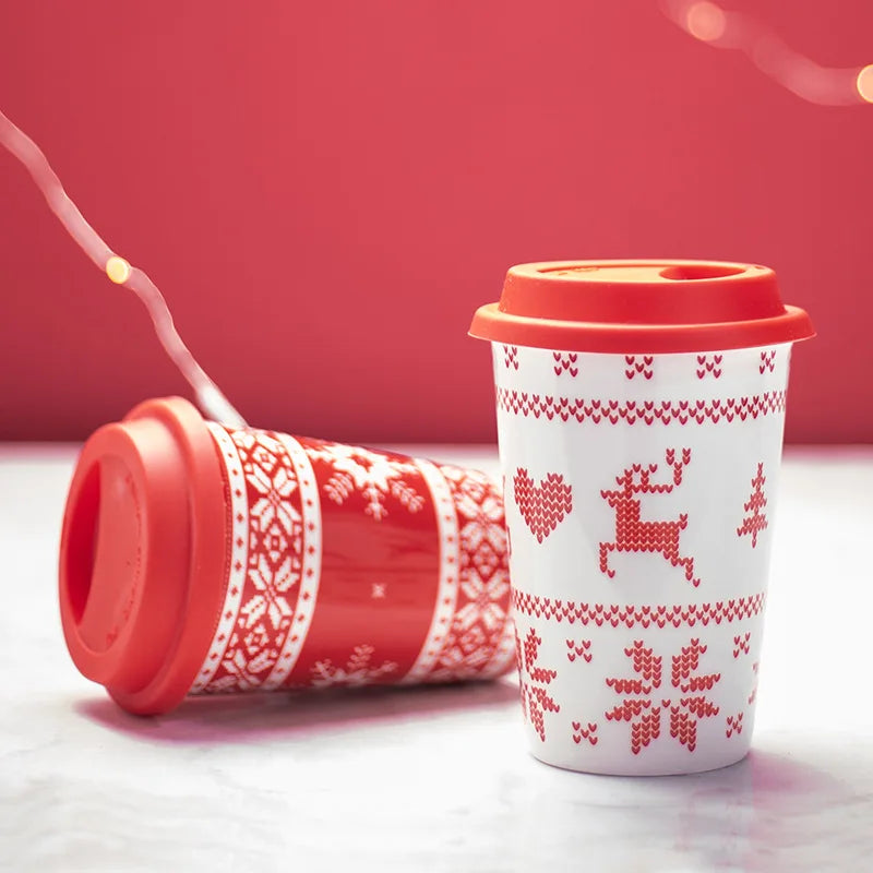 Christmas ceramic gift cup anti scalding Tesco cup milk tea coffee cup Christmas mug with lid ShopOnlyDeal