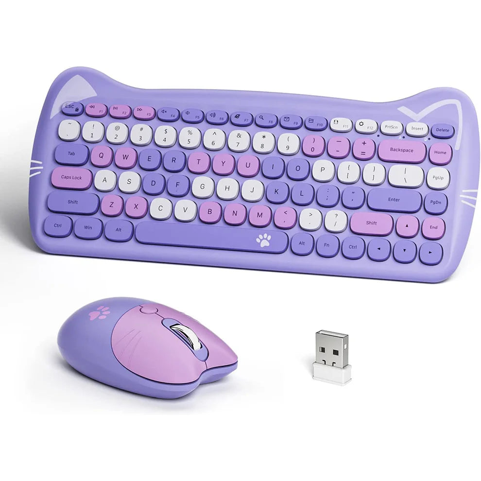 Colors Cute 2.4G Wireless Keyboard Mouse Combo for Computer Laptop Korea/English Wireless Keyboard and Mouse Set Cat Shape ShopOnlyDeal