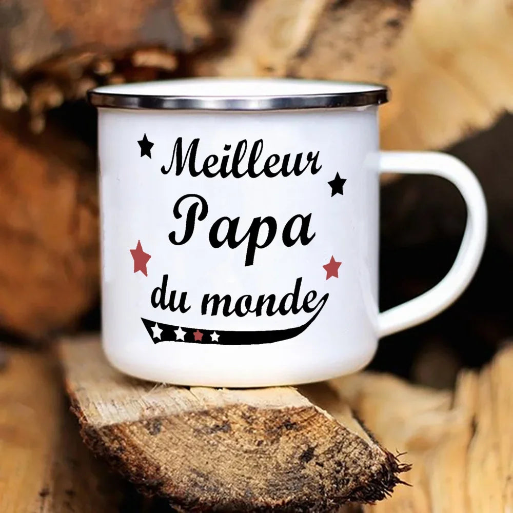 Best Dad In The World French Print Enamel Mug Outdoor Water Cup Drink Milk Coffee Cups Camping Mug Festive Birthday Gift for Dad ShopOnlyDeal