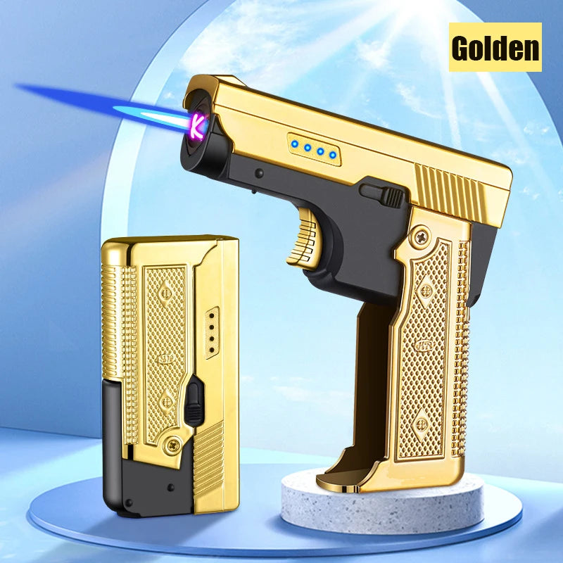 New Windproof Gas-Electric Plasma Type C USB Rechargeable Lighter | Folding Gun Butane Torch | Turbo Jet Flame Cigar Lighter | Men's Gift ShopOnlyDeal