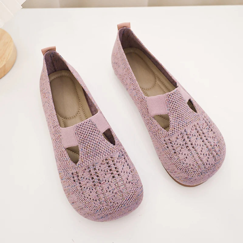 Hollow-out Loafers Autumn Casual Shoes Women Flat Heel Square Toe Sneakers Summer Barefoot Shoes Moccasin Women Knitted Flats ShopOnlyDeal