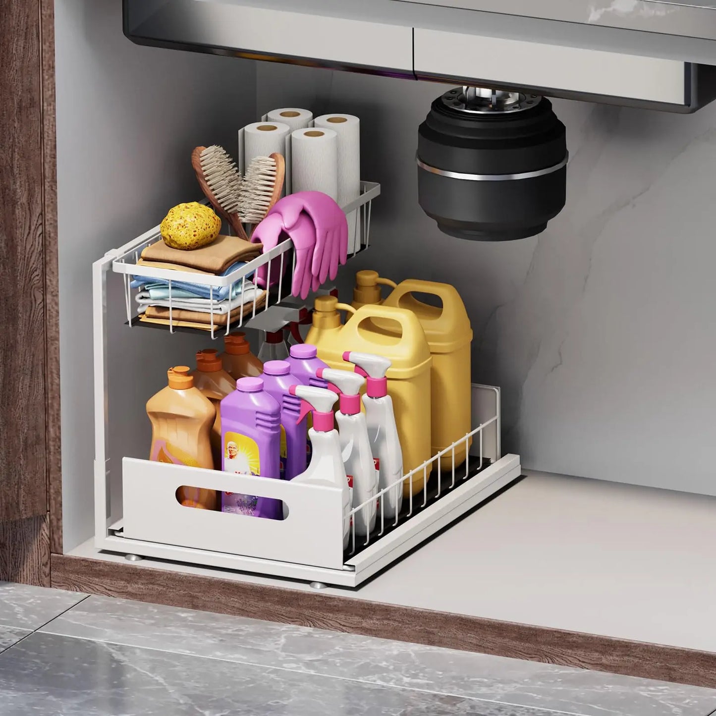 Under Sink Organizers and Storage - 2 Tier Slide Out Kitchen Cabinet Organizer, Sturdy Metal Bathroom Storage Solution ShopOnlyDeal