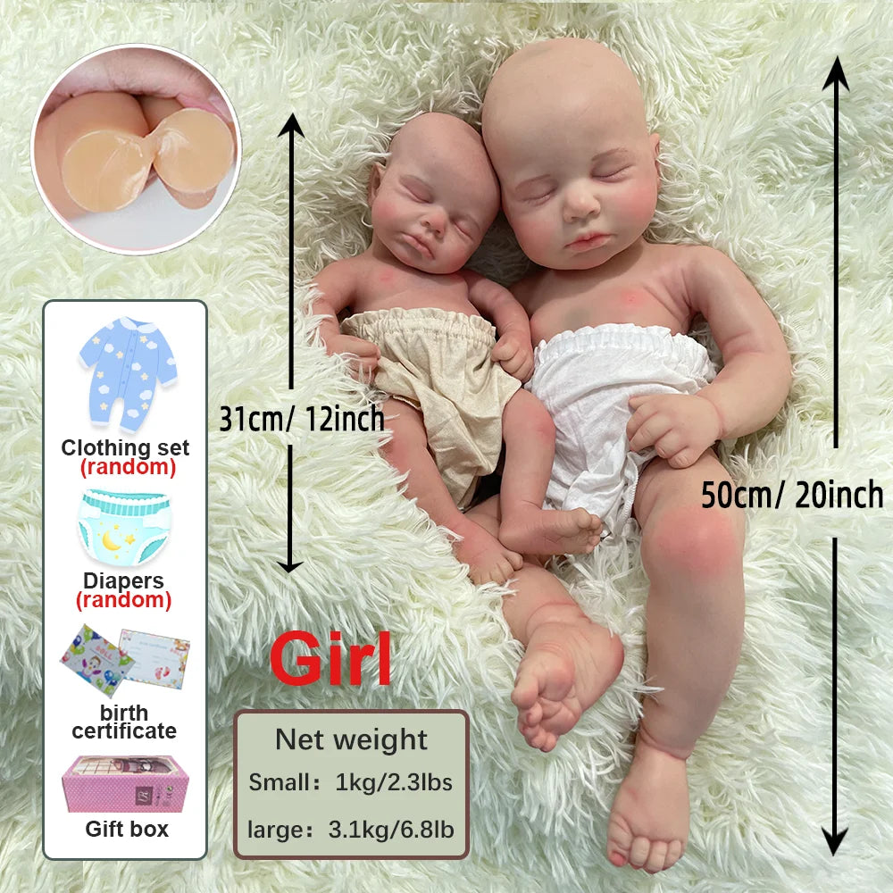 2 Babies Small 31Cm Newborn Baby Girl And Large 50Cm Full Silicone Reborn Dolls Loulou 20 Inch Handmade Artist Painted Collector ShopOnlyDeal