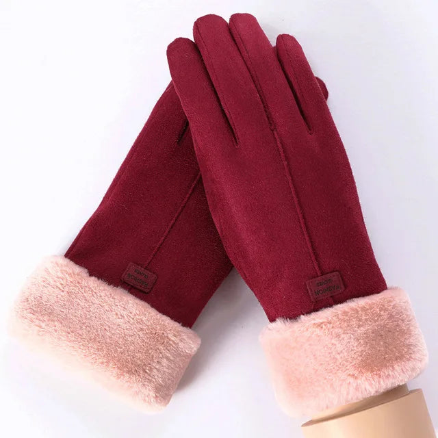 Women Warm Hand Gloves Fashion Lady Autumn Winter Plush Windproof Finger Touchscreen Gloves Fleece Lined Thermal Outdoor Gloves ShopOnlyDeal