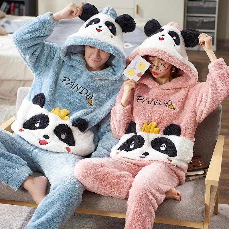 Thick Coral Velvet Pajamas Suit for Men and Women, Long Sleeve, Cartoon Sleepwear, Warm Flannel, Couple, Autumn, Winter ShopOnlyDeal