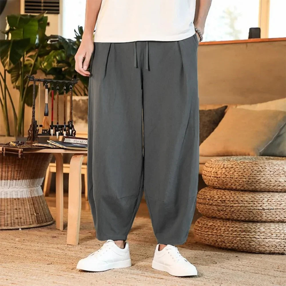 Cotton and Linen Loose Men's Pants | Male Summer New Breathable Solid Color Linen Trousers | Fitness Streetwear Oversize Trousers ShopOnlyDeal