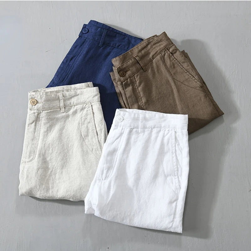 Summer New 100% Linen Casual Shorts Men Clothing Slim Solid Color Streetwear Pants Oversize B8216 ShopOnlyDeal