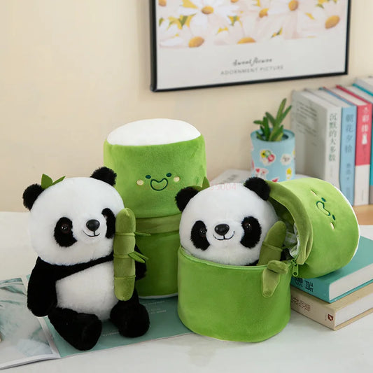 Bamboo Tube Panda Holding Bamboo Kids Gift Cute National Treasure Giant Panda Doll Fubao Huahua Gift Sofa Decoration 25cm ShopOnlyDeal