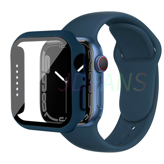 Glass+Case+Strap for Apple Watch 7 6 5 Band 41mm 45mm 44mm 40mm 38mm 42mm Screen Protectors for Apple IWatch Series 7 6 SE 5 3 4 ShopOnlyDeal