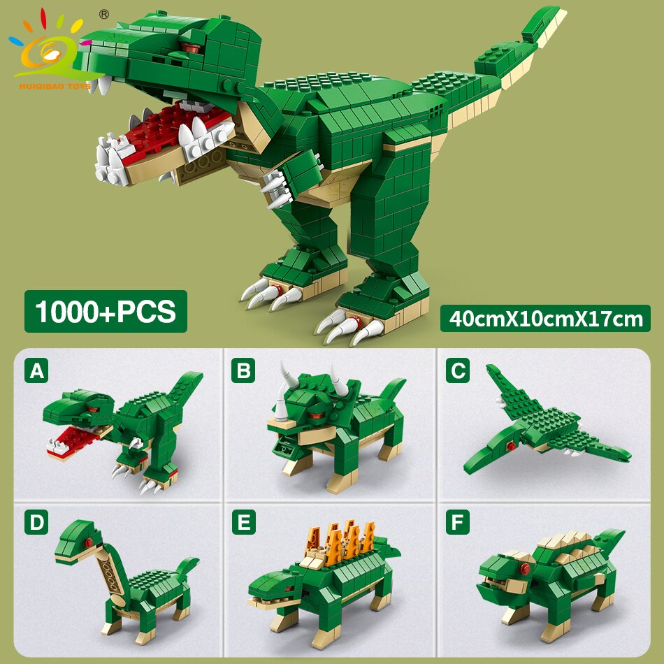HUIQIBAO 1000pcs 6in1 Jurassic Dinosaurs Tyrannosaurus Building Blocks Dino Park City Construction Bricks For Children Kids Toys ShopOnlyDeal
