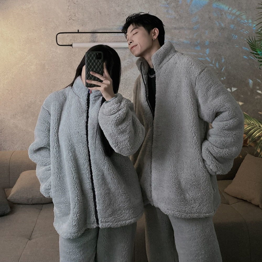 Winter Pajamas Women Coral Fleece Homewear Suit Couple Long Pijama Men Thickened Velvet Warm Soft Comfortable Pajamas Set ShopOnlyDeal