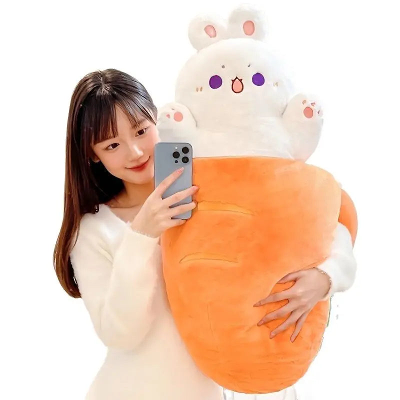 80X45cm Kawaii Taiyaki Cat Plush Toy Rabbit Hiding in  Carrot Dog in Big Bones Ferry Animals Plushie Throw Pillow For Kids Girl ShopOnlyDeal