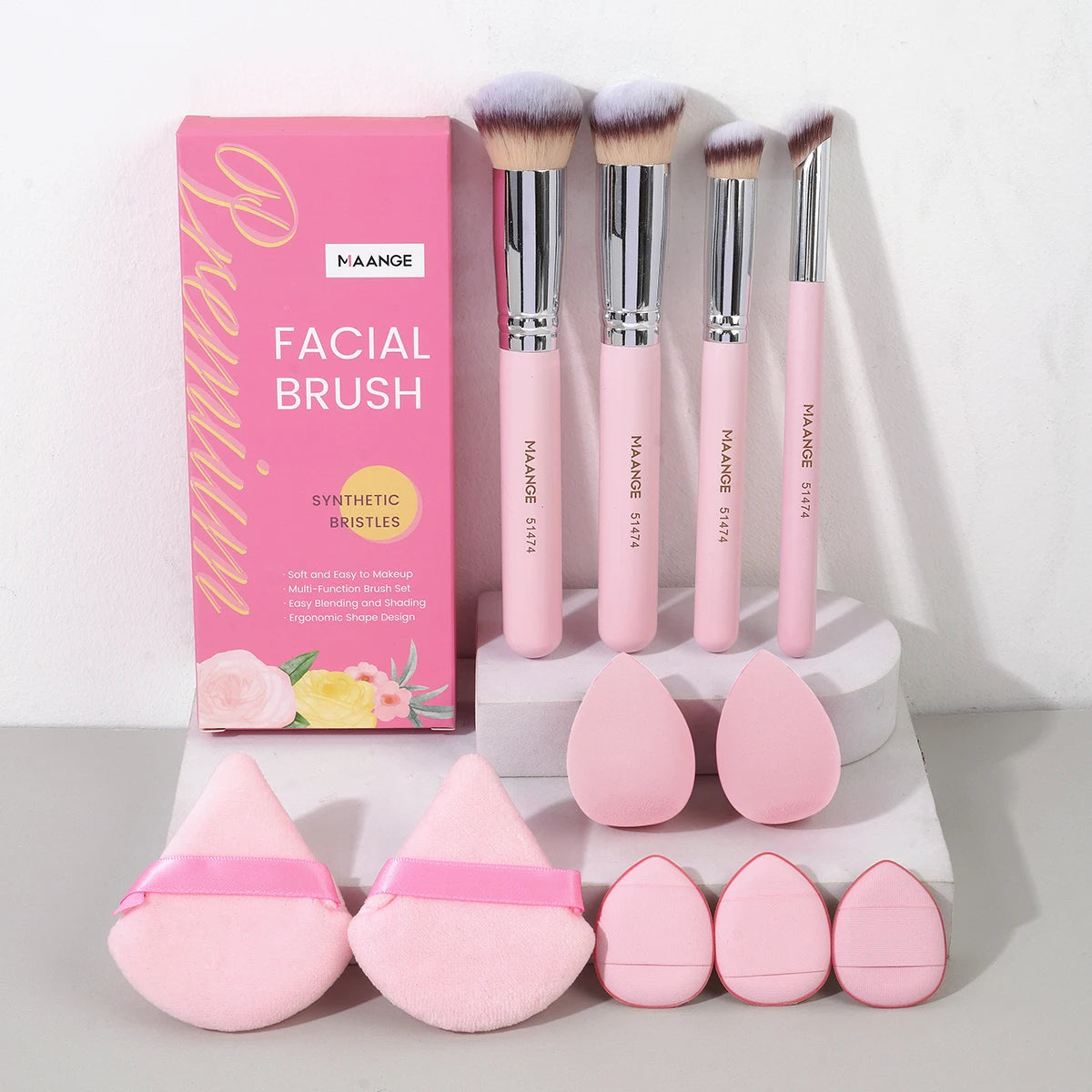 11PCS Professional Makeup Tool Kit 4PCS Foundation Brushes with 7PCS Powder Puff  Washable Triangle Velvet Cushion Puff ShopOnlyDeal