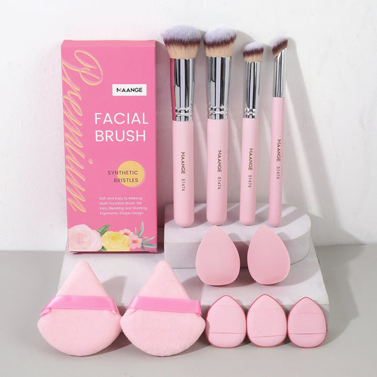 11PCS Professional Makeup Tool Kit 4PCS Foundation Brushes with 7PCS Powder Puff  Washable Triangle Velvet Cushion Puff ShopOnlyDeal