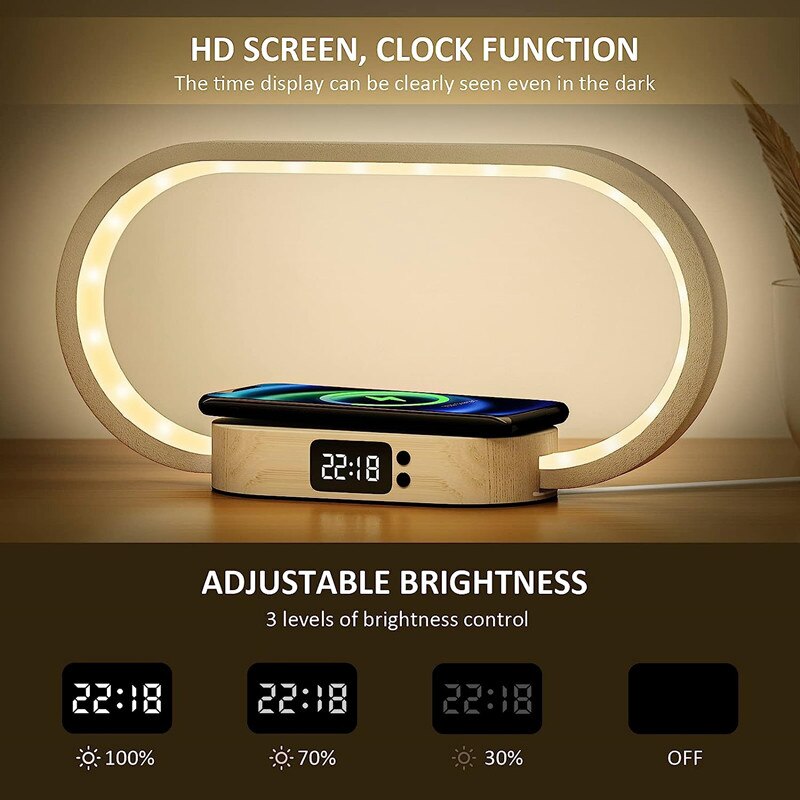 Multifunction Wireless Charger Pad Stand Clock LED Desk Lamp Night Light USB Port Fast Charging Station Dock for iPhone Samsung ShopOnlyDeal