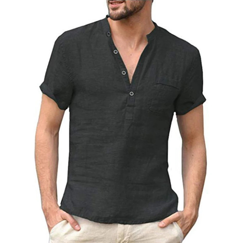 Summer New Men's Short-Sleeved T-shirt Cotton and Linen Led Casual Men's T-shirt Shirt Male  Breathable S-3XL ShopOnlyDeal