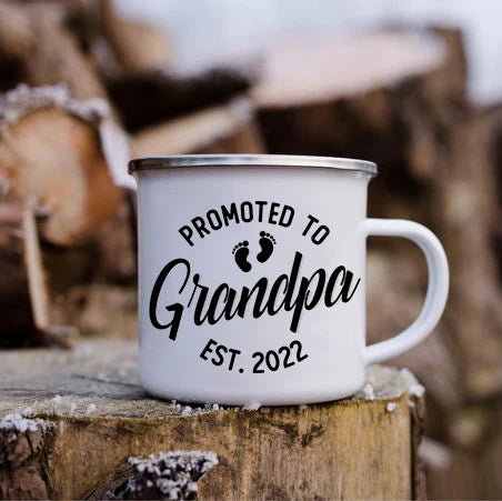 Promoted to Grandpa Mug | Grandfather Coffee Mugs for Pregnancy Announcement | New Baby Family Enamel Cup | Surprise Gift for Grandad ShopOnlyDeal