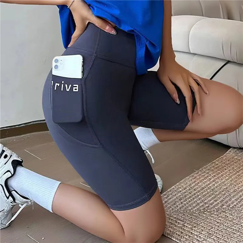 2024 Summer Yoga Shorts Women | High Waist Sport Biker Shorts for Fitness | Cross Waist Pocket Yoga Pant | Running Shorts with Pockets ShopOnlyDeal