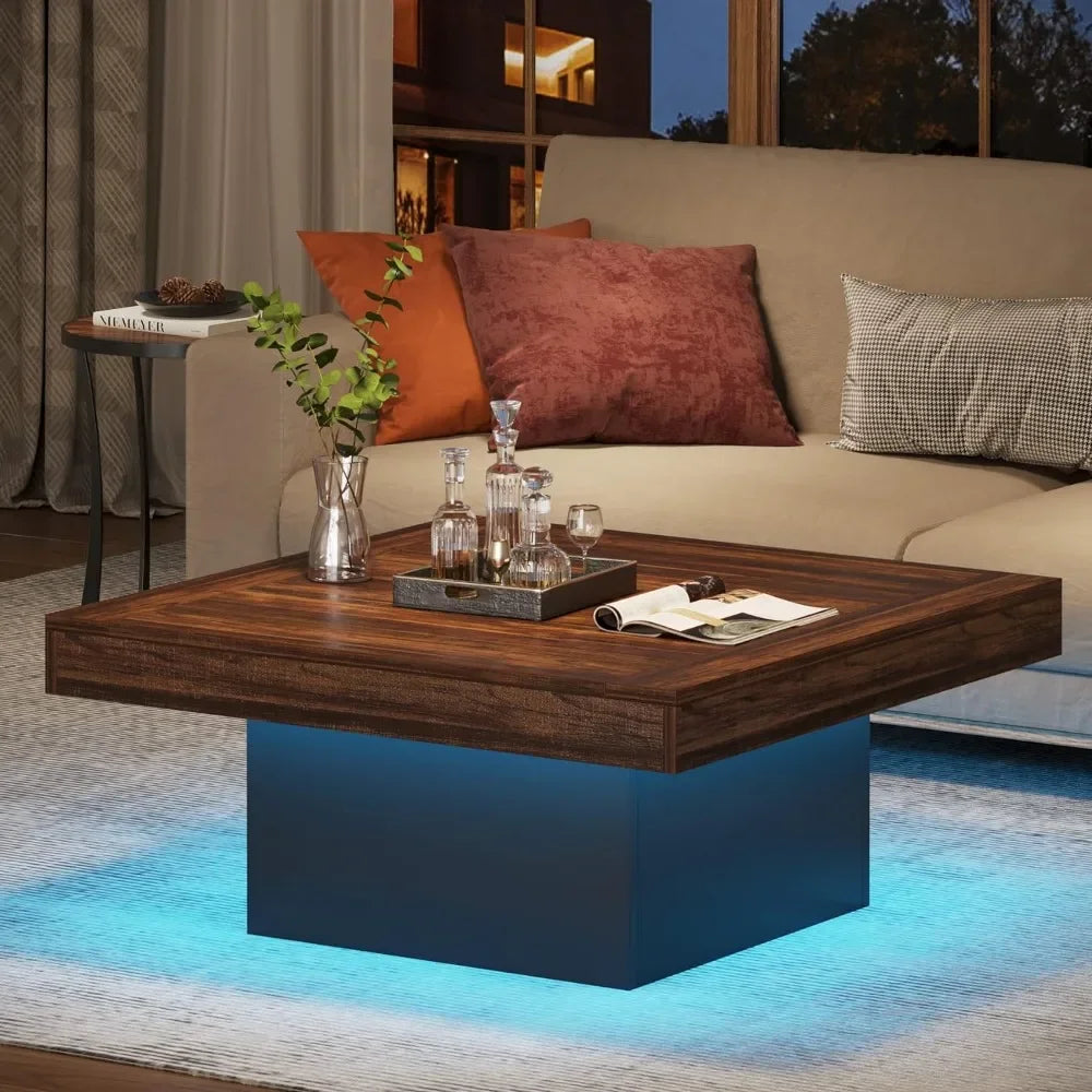 LED Coffee Table, Engineered Wood Low Coffee Table for Living Room, Café Tables ShopOnlyDeal