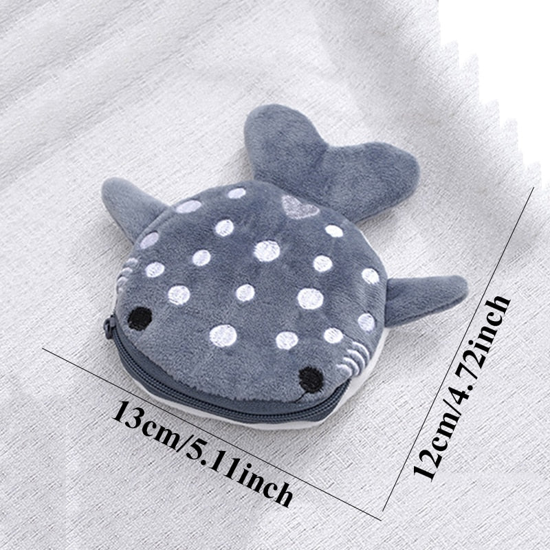 Cute Blue Small Whales Coin Purse Plush Zipper Coin Wallet Shark Shape Designer Women's Wallet Change Purse Key Earphone Pouch ShopOnlyDeal