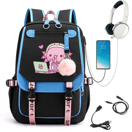 Backpack School Bag Girl Back Pack Children Teenager Female Schoolbag Cute Axolotl Loves Instant Noodles Anime Primary Bagpacks ShopOnlyDeal