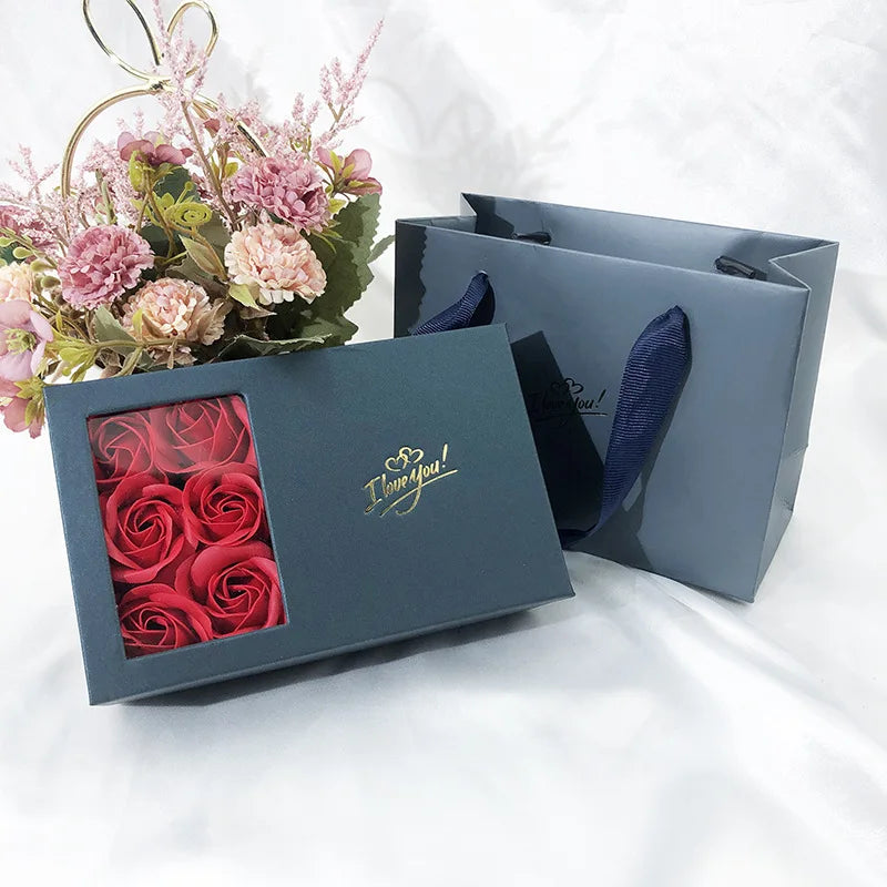 Romantic Simulated Rose Soap Flower Jewelry Gift Box Rose Jewelry Box Valentine's Mother's Day Wedding Birthday Party Gift Case ShopOnlyDeal