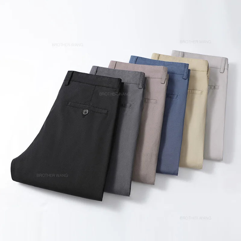 Summer Ultra-thin Men's Ice Silk Casual Pants Soft Comfortable Solid Color Elastic Business Straight Trousers Brand Biege Khaki ShopOnlyDeal