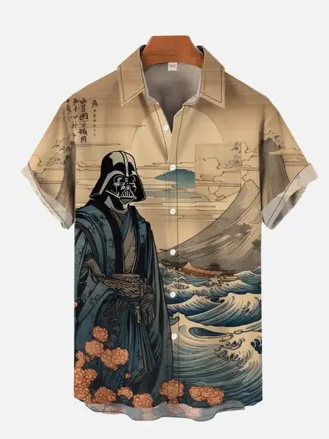 Ukiyo-e Retro Masked Samurai Landscape Painting Print Men's Short-Sleeved Shirt | Loose Large Size S-5XL ShopOnlyDeal