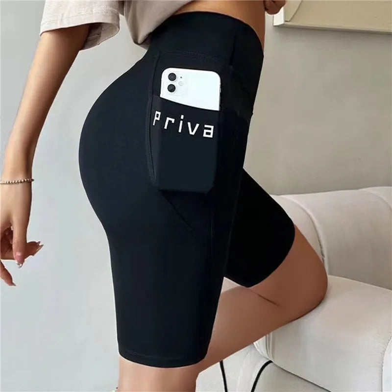 2024 Summer Yoga Shorts Women | High Waist Sport Biker Shorts for Fitness | Cross Waist Pocket Yoga Pant | Running Shorts with Pockets ShopOnlyDeal