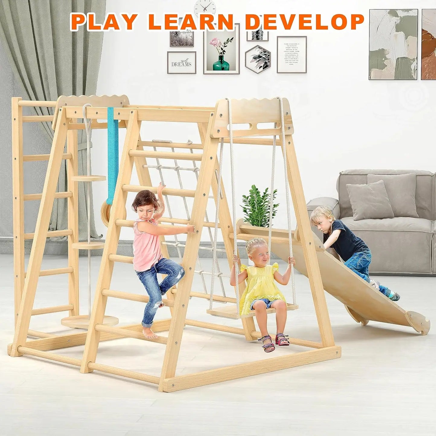 Toddler Climbing Toys, Indoor Playground Climbing Toys for Toddlers, Montessori Style Playground Sets for Backyards with Slide, ShopOnlyDeal