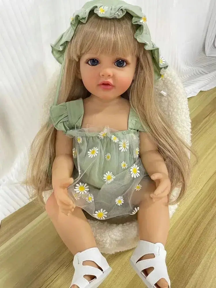 BZDOLL 55cm 22inch Lifelike Reborn Baby Girl Doll Soft Silicone Long Brown Hair Realistic Princess Toddler Bebe Birthday Gift ShopOnlyDeal