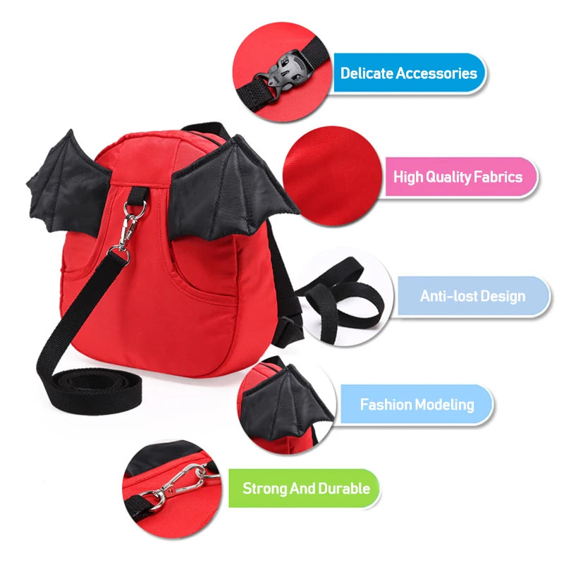 Cute 3D Bat Wings School Bags | Girl Backpack | Anti-lost Mini Cartoon Backpacks | Boy Adjustable Pulling Rope SchoolBag | Gift ShopOnlyDeal