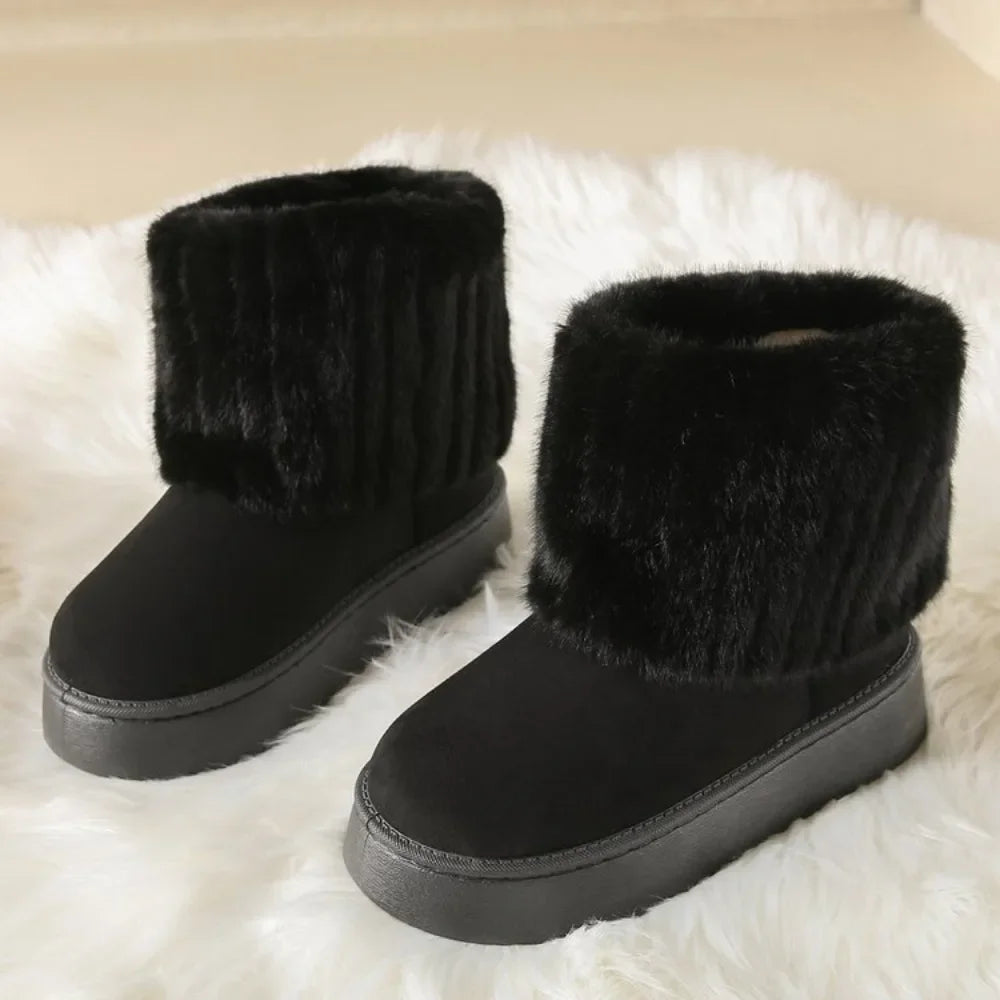 Winter Women Short Plush Warm Snow Boots Casual Shoes  New Suede Fur Chelsea Ankle Boots Flats Platform Ladies Shoes Botas ShopOnlyDeal