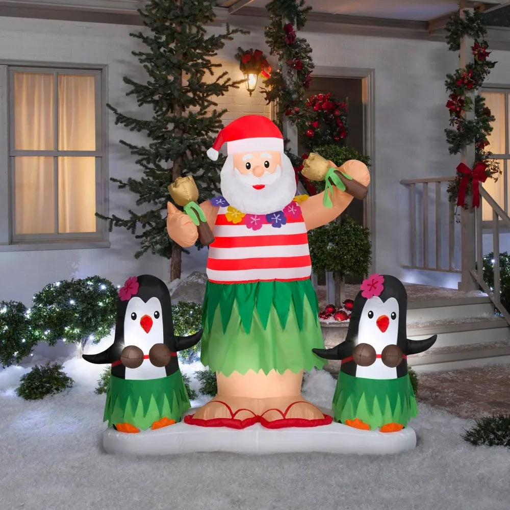 Animated Christmas Inflatable Hula Santa and Penguins, 5.5 ft Tall, Multi ShopOnlyDeal