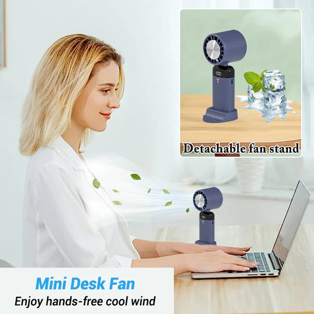 3600mAh Handheld Foldable Fan | USB Neck Hanging Fan | 3 Modes Portable Personal Desk Cooling Ventilador | With Phone Holder ShopOnlyDeal