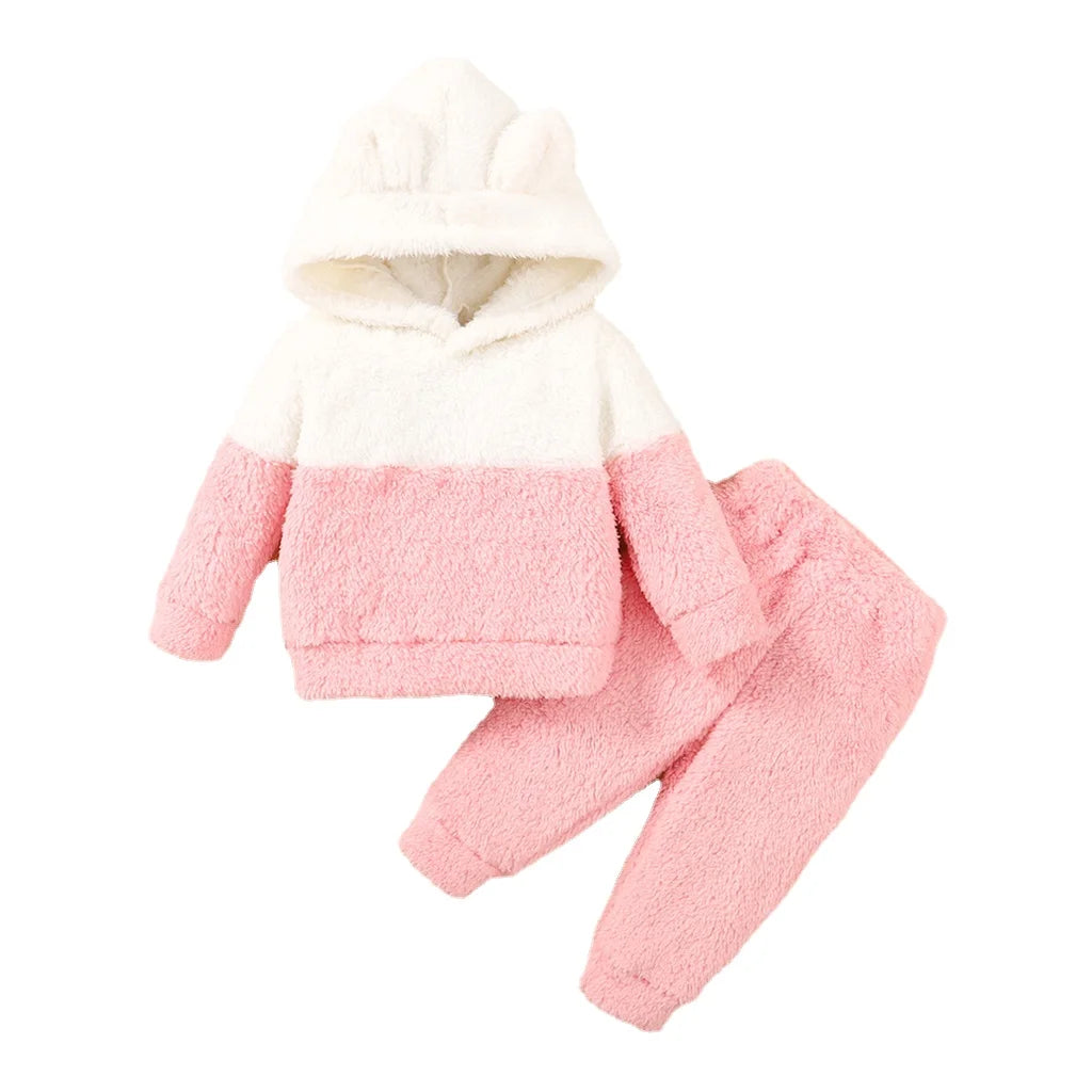 0-2 Years Newborn Baby Girl Fluff Warm Clothes Set Long Sleeve Hoodie Top+Pant Autumn&Winter Daily Wear 2PCS Outfits for Toddler ShopOnlyDeal