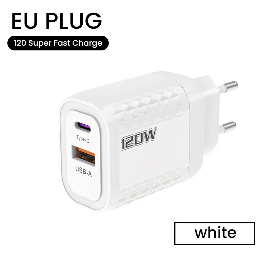 120W Charger Fast Quick Charging PD QC 3.0 USB Type C Charger Fast Charging EU/US/UK Plug Adapter For iphone 15 Samusng S23 120W ShopOnlyDeal