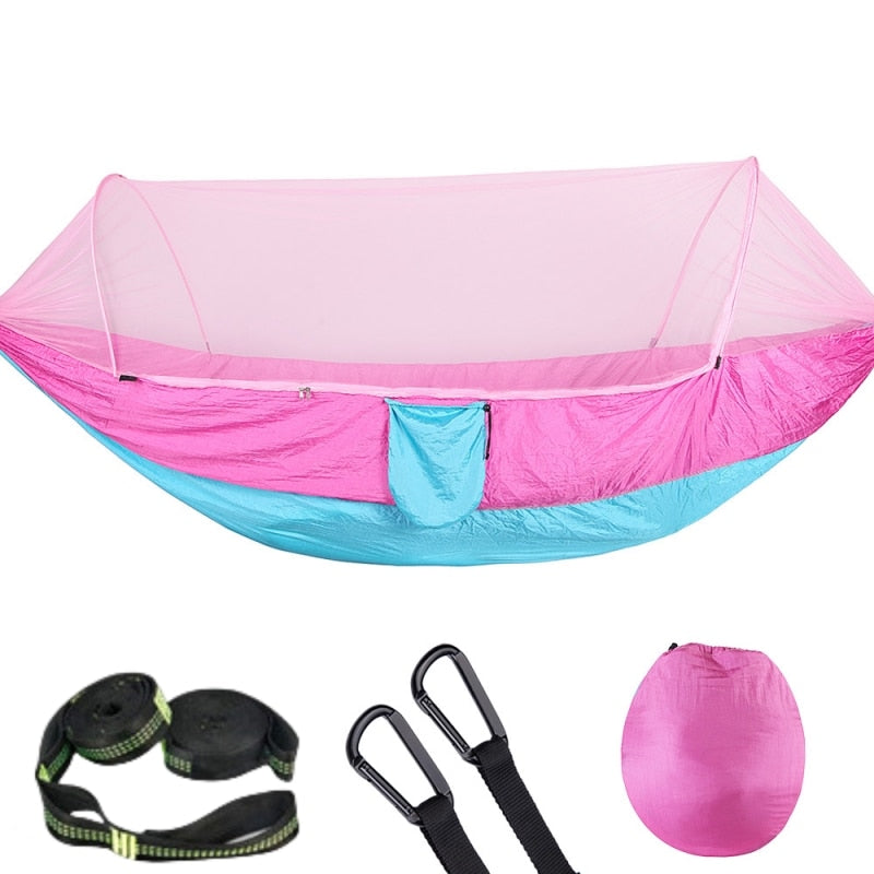 Experience Outdoor Bliss in 2023 with our Camping Hammock with Mosquito Net - Pop-Up Light, Portable Parachute Hammocks for Swing and Sleeping. Your Ultimate Camping Stuff! ShopOnlyDeal