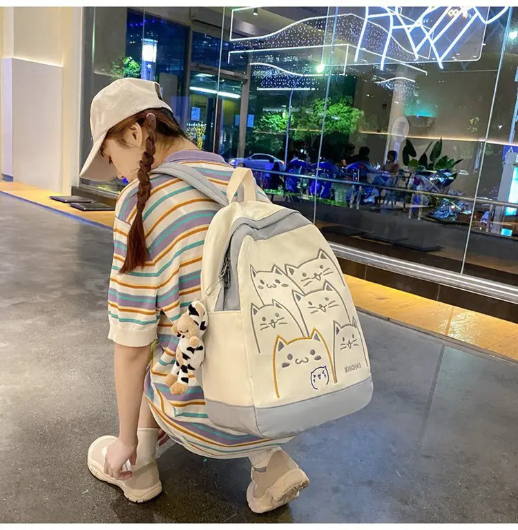 Cute Cat Pattern Backpack for Women | Kawaii High-Capacity Fashion Female Backpack | Travel and High School Book Bags for Students 2023 ShopOnlyDeal