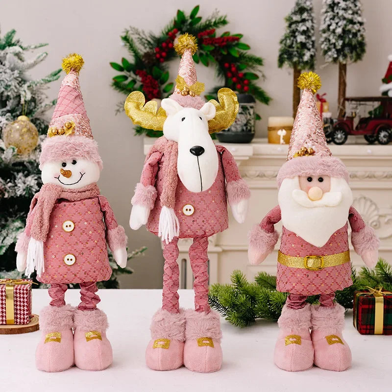 2024 Christmas Pink Santa Claus Snowman Reindeer Telescopic Doll Merry Christmas Decorations for Home Xmas Ornaments Kids Gifts ShopOnlyDeal