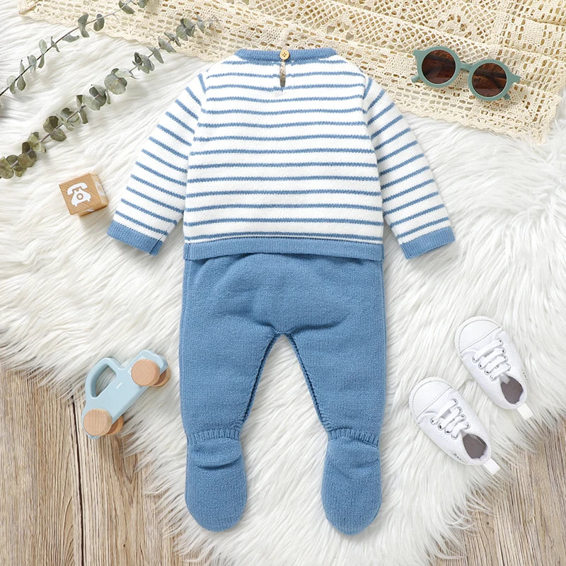 Baby Rompers Knit Infant Girl Boy Jumpsuit Fashion Striped Cute Cartoon Bear Newborn Kid Clothes Long Sleeve 0-18M Overalls Warm ShopOnlyDeal