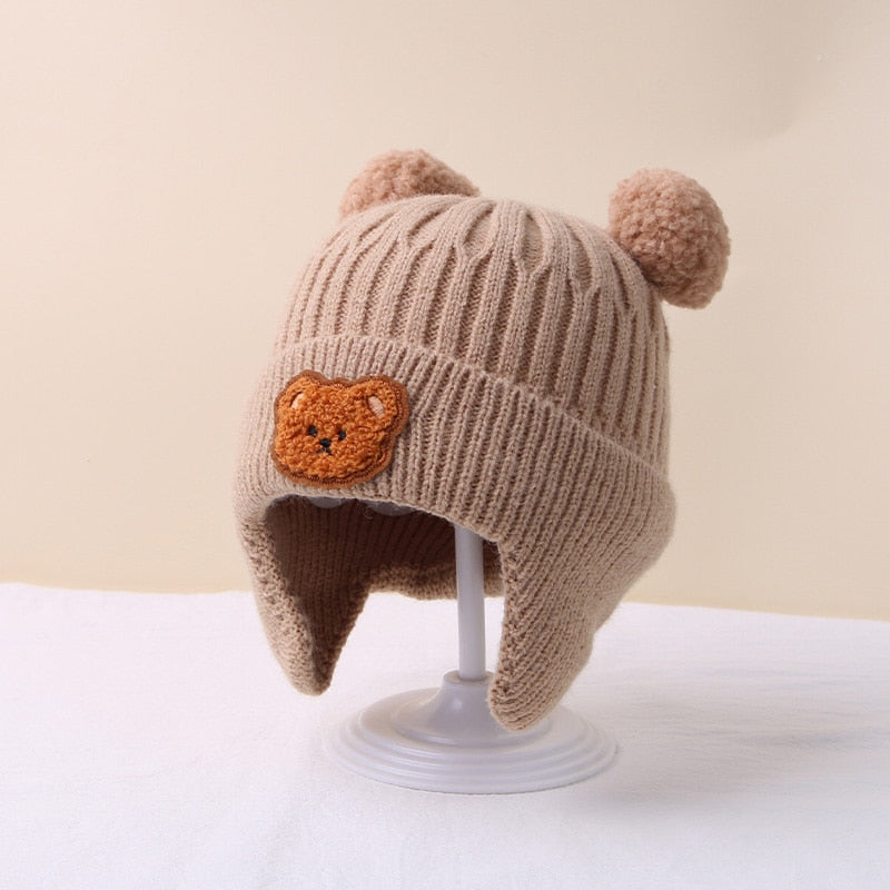 Winter Baby Beanie Cap Cartoon Bear Ear Protection Knitted Hat for Toddler Boys Girls Cute Korean Warm Kids Crochet Hats Gorros ShopOnlyDeal