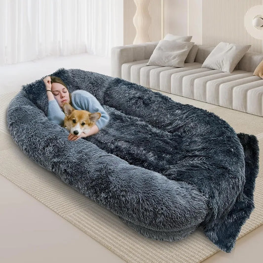 Large Human Dog Bed for Adult,74.8"x47.3"x13.8" Human Sized Dog Bed for People and Pets,Removable and Washable Faux Fur ShopOnlyDeal