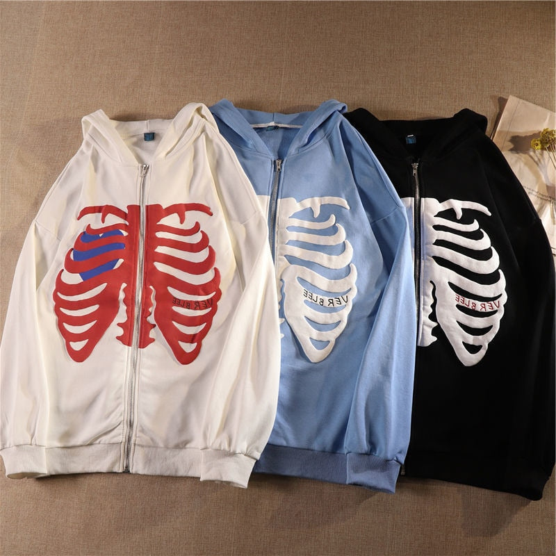 Y2K Skeleton Hoodies Women 2023 Vrouwen Gothic Zwart Zip Up Oversized Sweatshirt Dames Retro Harajuku Capuchon Streetwear Tops ShopOnlyDeal